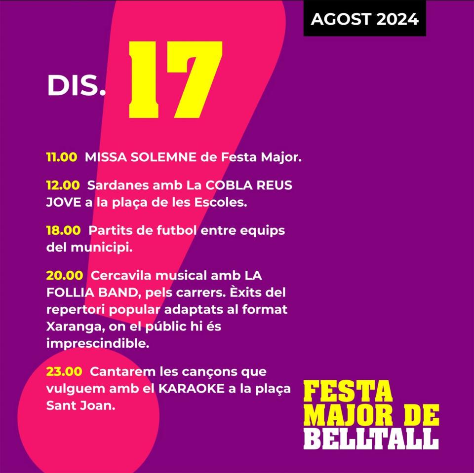 programa dia 17 Festa Major de Belltall 2024 - Belltall