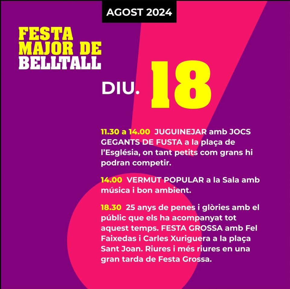 programa dia 18 Festa Major de Belltall 2024 - Belltall