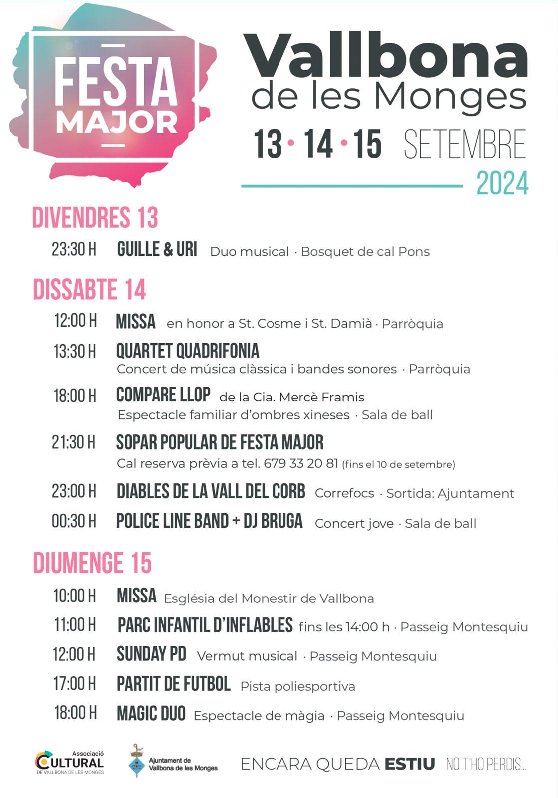 cartell Festa Major de Vallbona de les Monges 2024