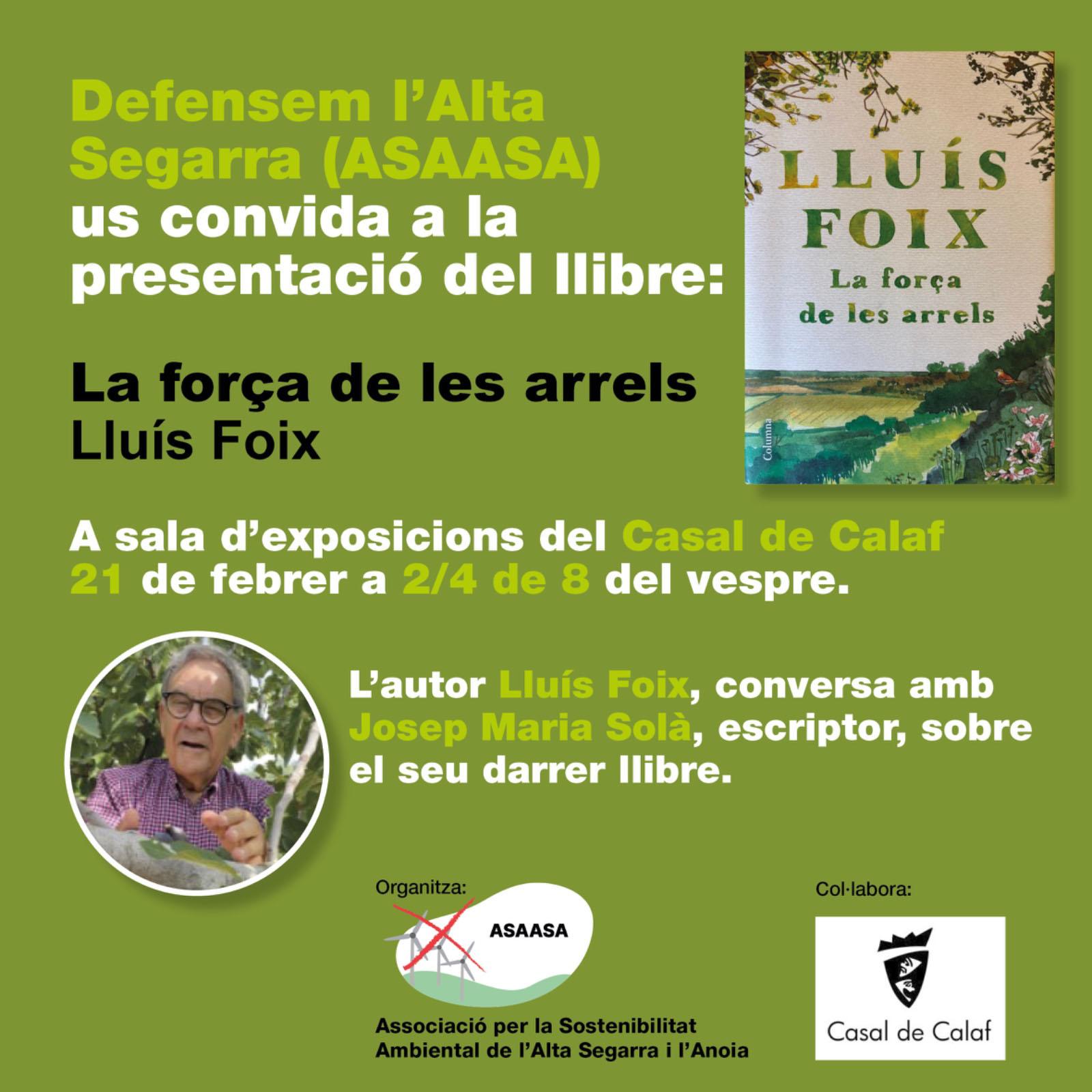 cartell Presentació del llibre 'La força de les arrels' de Lluís Foix