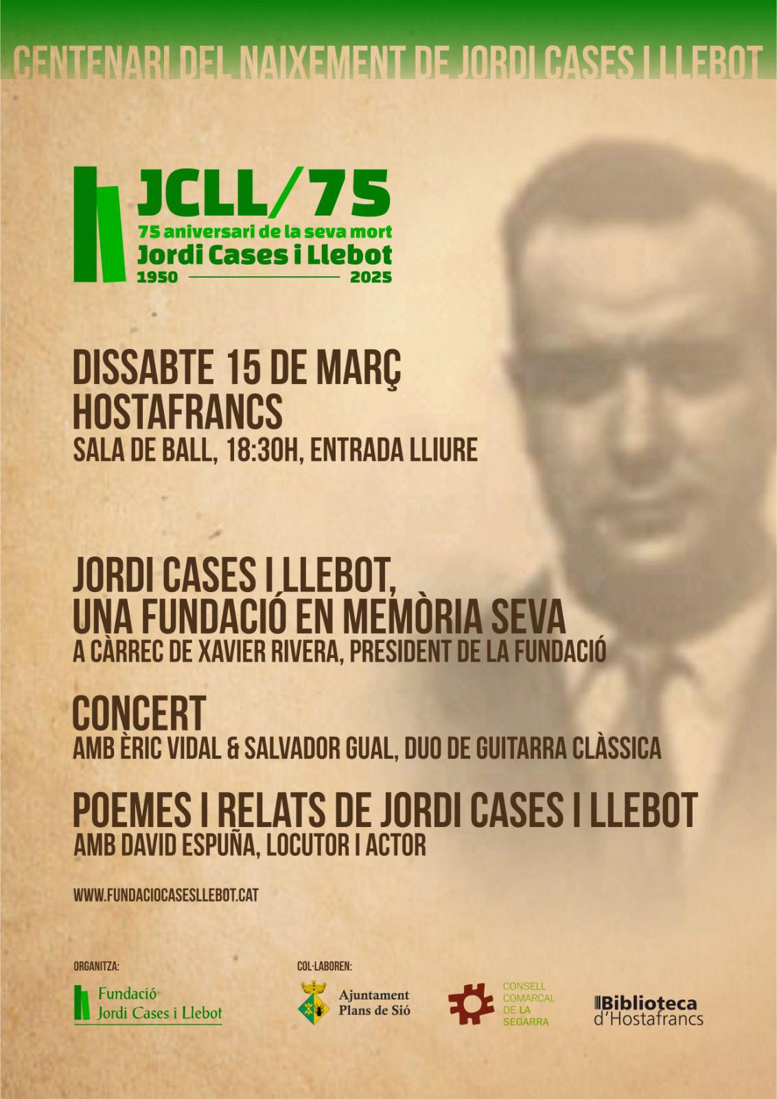 cartell Acte commemoratiu del centenari del naixement de Jordi Cases Llebot